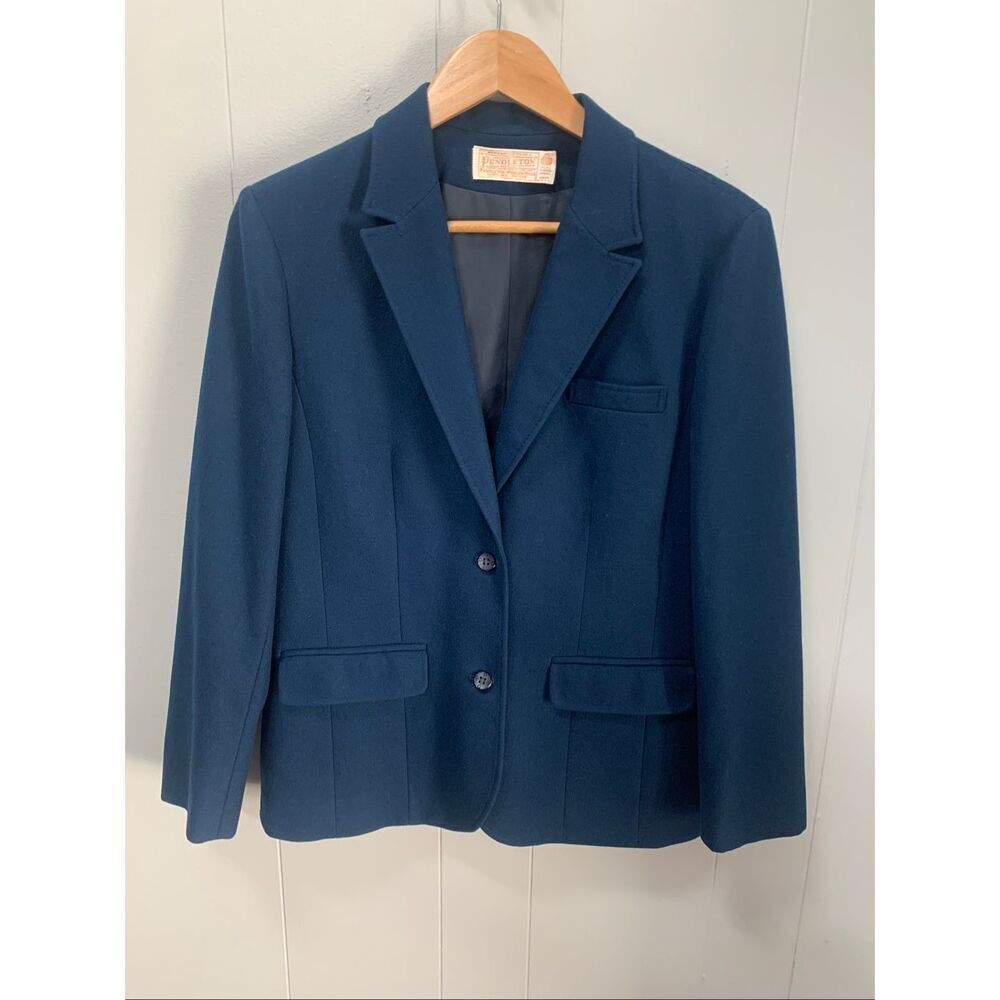 Pendleton Womens Navy Blue 100% Wool Blazer